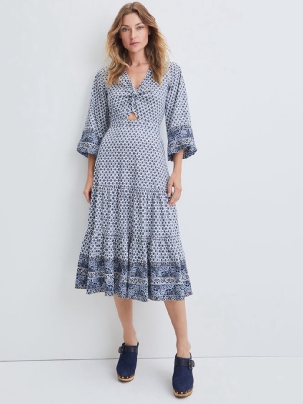 Veronica Beard Dinia paisley twist-front tiered midi dress Size 2 - Picture 2 of 9